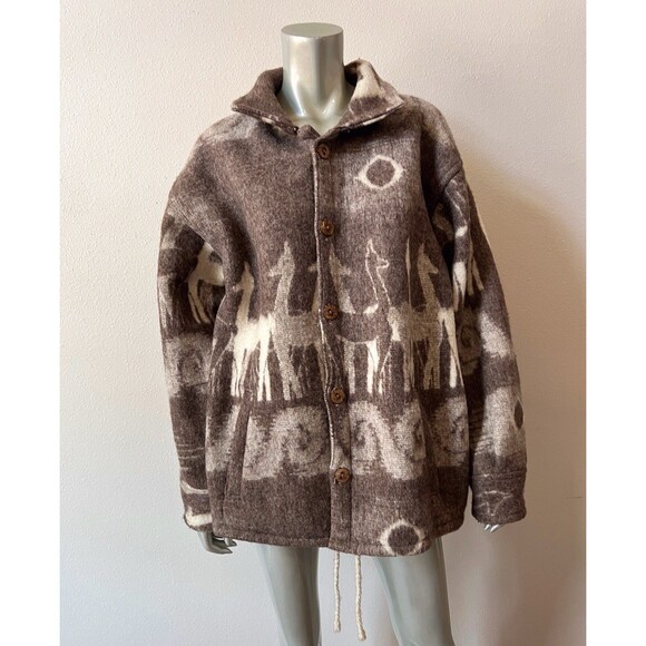 Vintage Tribal Aztec Wool Button Up Jacket Men’s XL Llama Warm Southwest Pockets - Picture 5 of 8